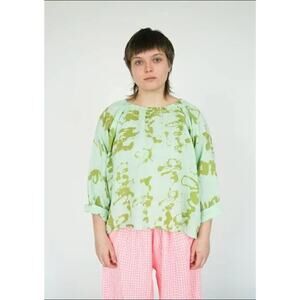 STATE THE LABEL Sz L XL Light Green Linen Billow Top Shirt Blouse